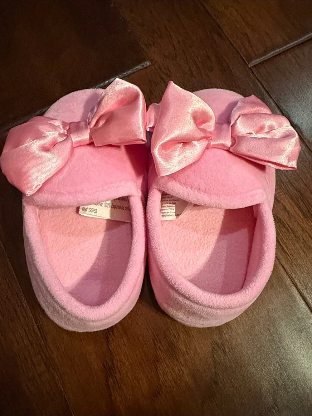 wonder nation Light Pink Satin Bow Plush Kids Slippers